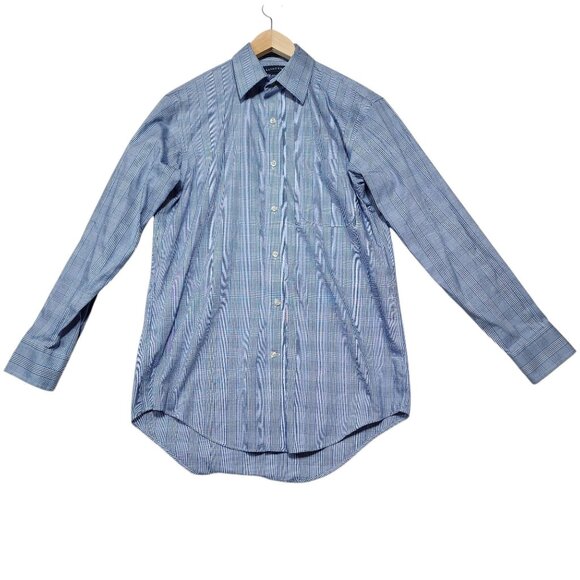 Lands End Men Blue Gingham Check Dress Shirt 14.5 32 Traditional Fit 100% Cotton - Picture 2 of 8